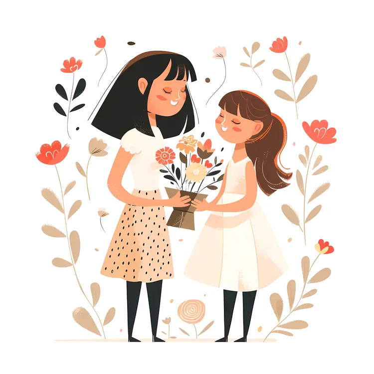 Mother and Daughter with Flowers