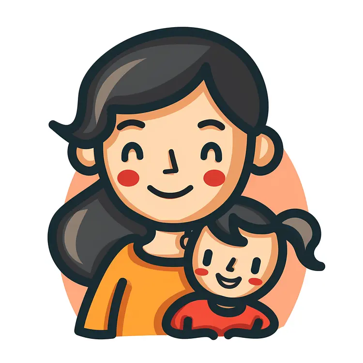 Cartoon Illustration of Mother and Child
