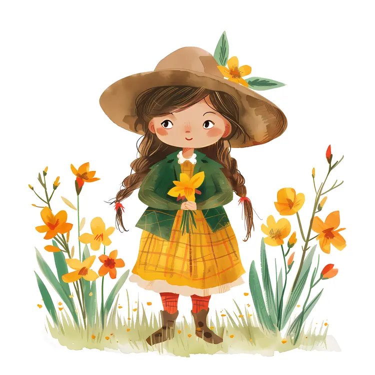 Girl in Yellow Dress Holding Flowers