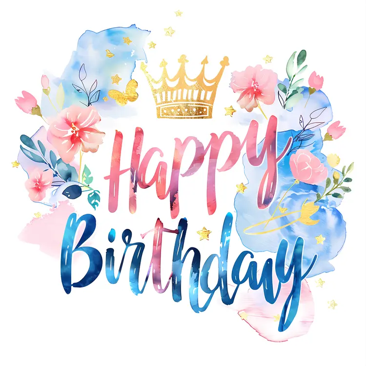 Happy Birthday with Flowers and Crown