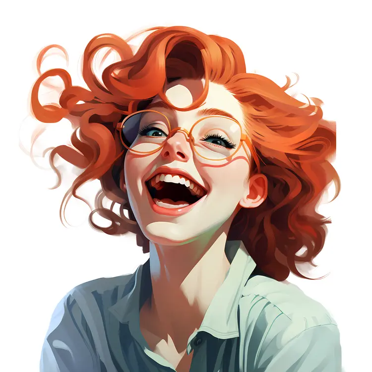 Happy Red-haired Woman with Glasses
