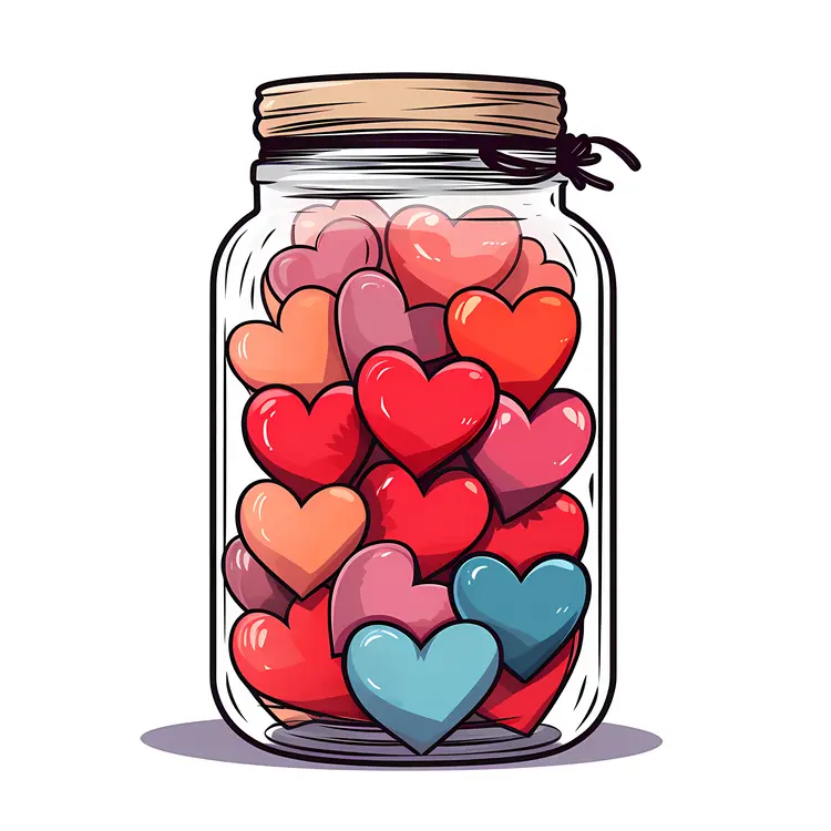 Colorful Hearts in a Glass Jar
