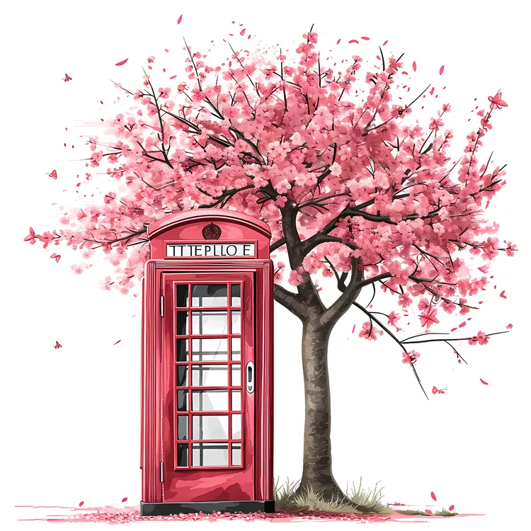 Cherry Tree and Red Phone Booth