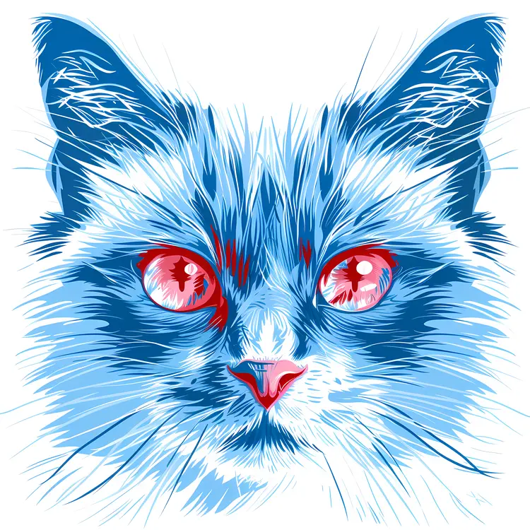 Colorful Blue Cartoon Cat with Red Eyes