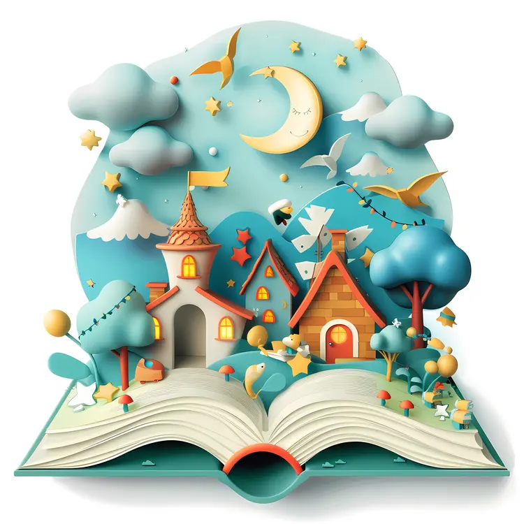 Open Book with Fairy Tale Scene
