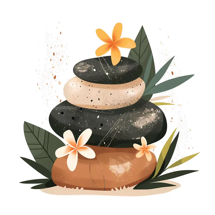 Zen Stacked Stones with Yellow Flowers