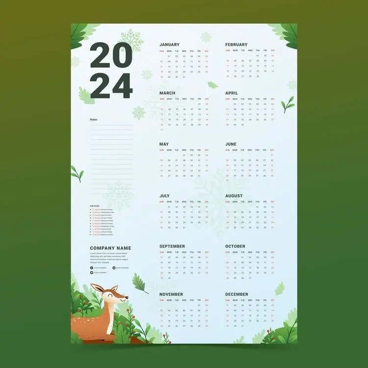 Nature-themed 2024 Calendar with Deer