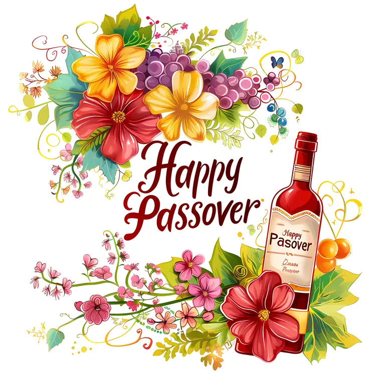 Happy Passover with Wine and Festive Flowers
