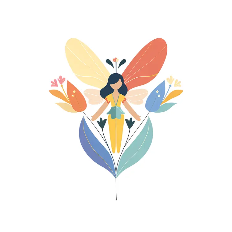 Colorful Fairy with Wings and Flowers