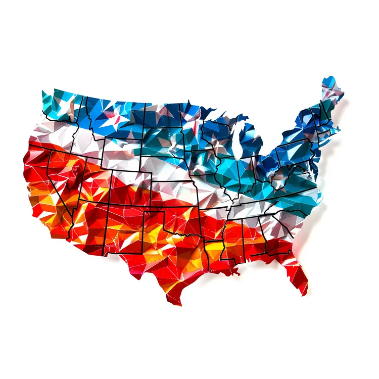 USA Map with Flag Colors