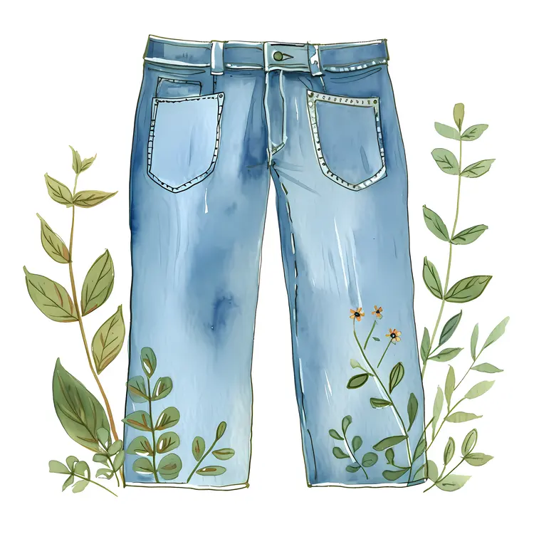 Blue Jeans with Greenery Illustration