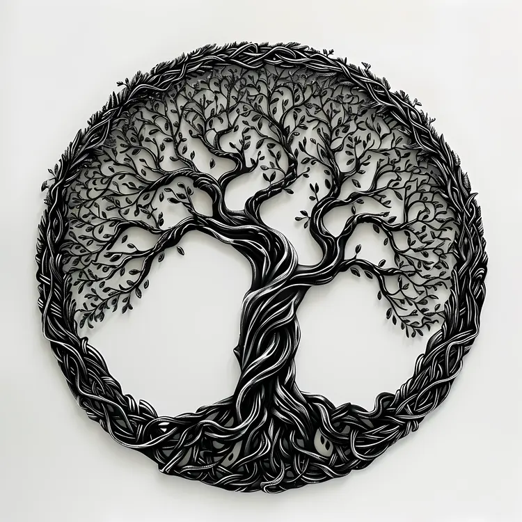 Monochrome Tree of Life with Intricate Details