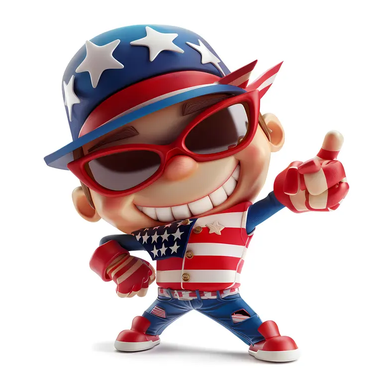 Patriotic Cartoon Character in USA Flag Outfit