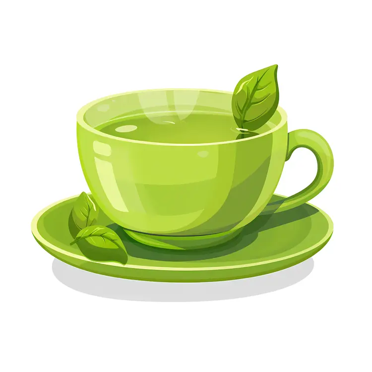 Green Cup with Green Tea and Leaves