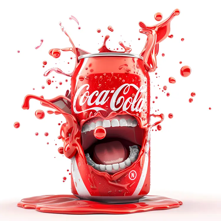 Coca-Cola Can with Splash and Mouth
