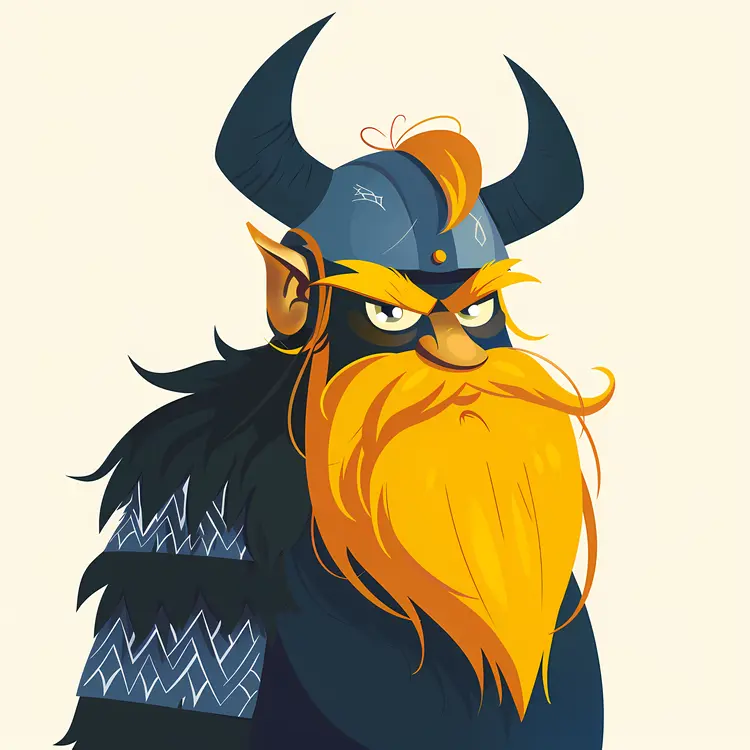 Cartoon Viking with Helmet and Beard