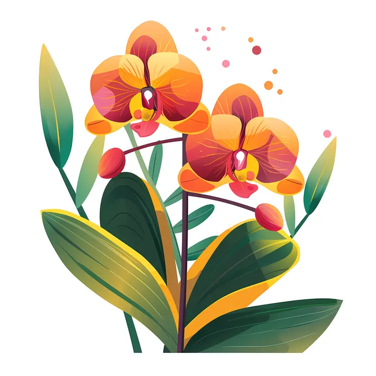 Vibrant Orange Orchids with Green Leaves