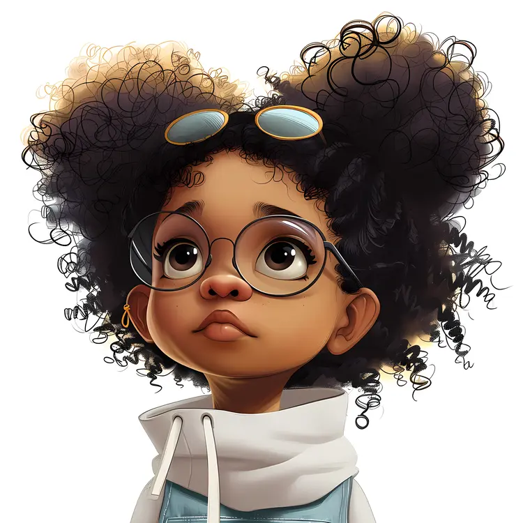 Thoughtful Little Girl with Glasses and Hoodie