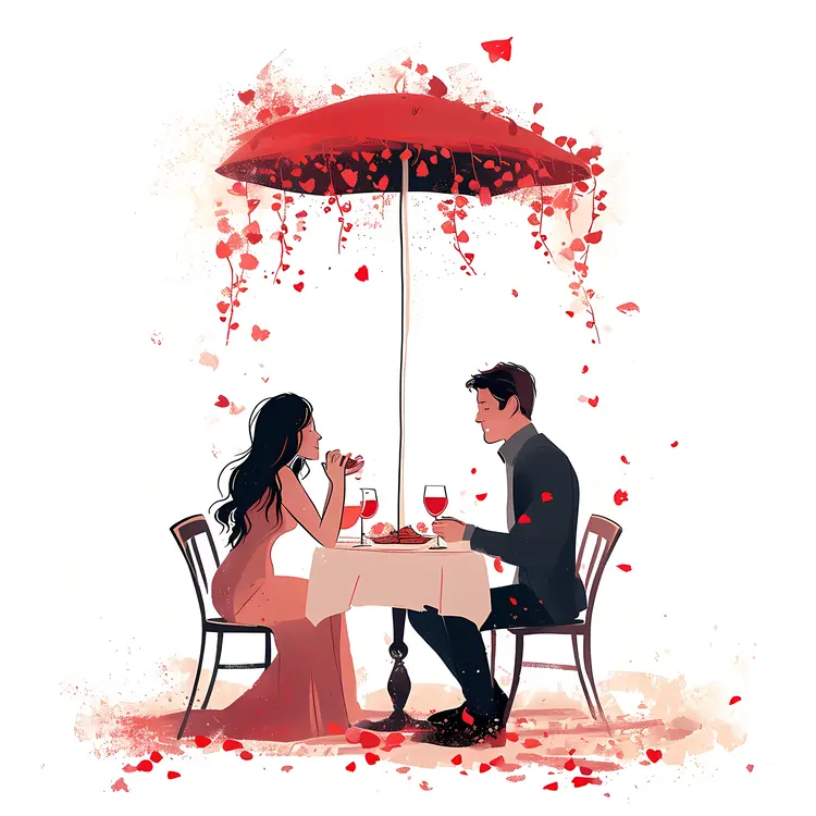 Romantic Couple Dining Under Red Umbrella