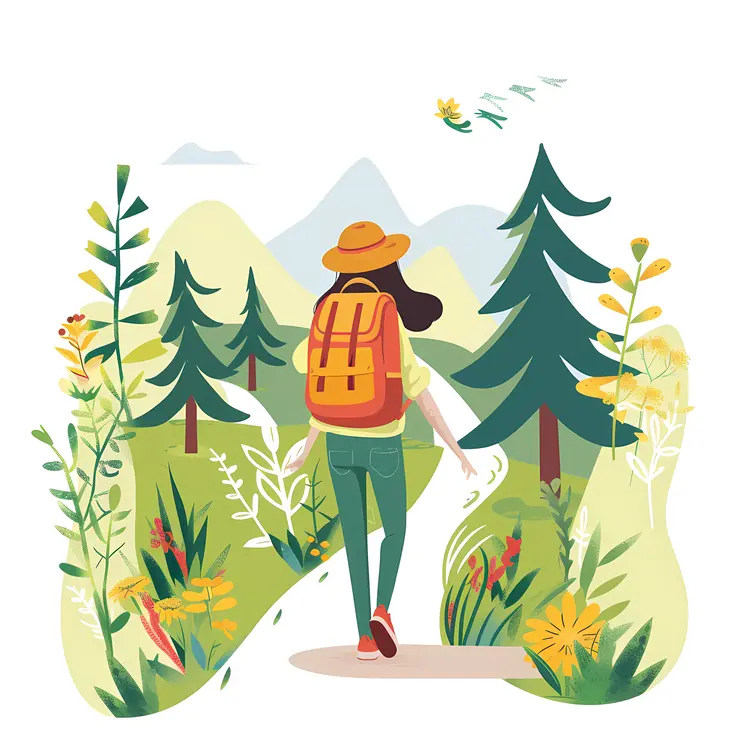 Hiker with Backpack in a Forest