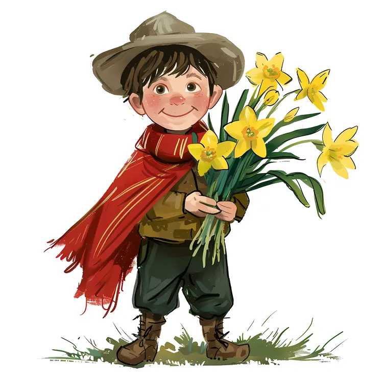 Boy Holding Yellow Daffodils