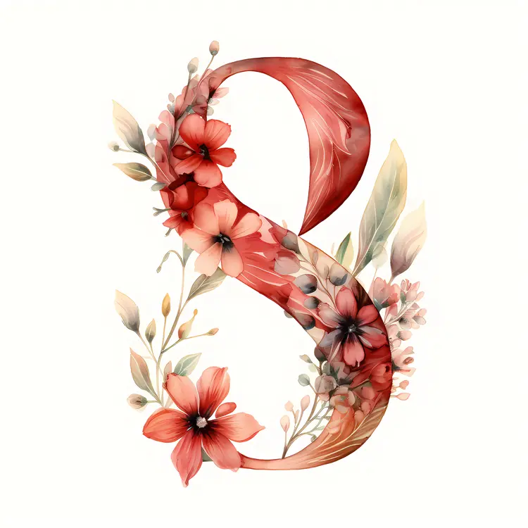Floral Number 8 with Red Flowers