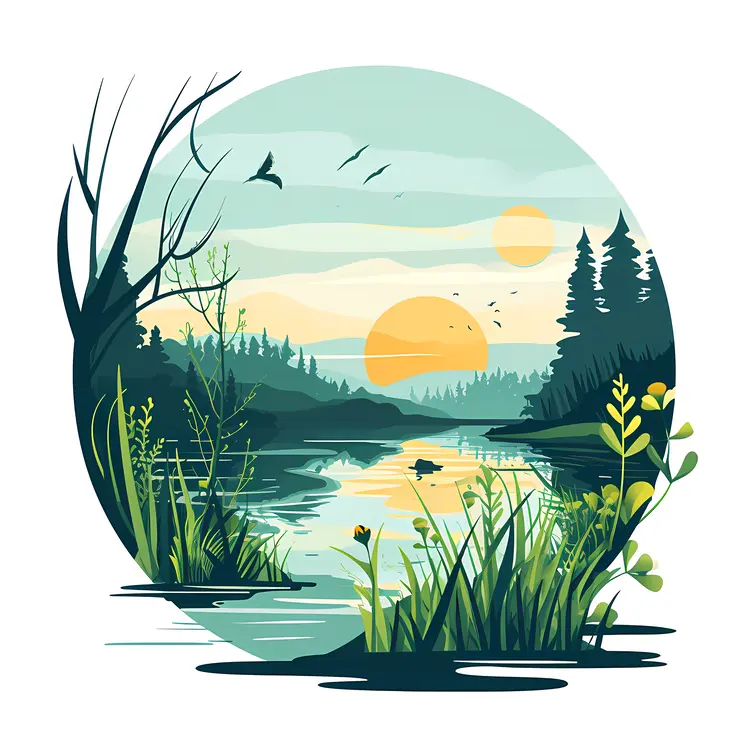 Sunset Over Tranquil Lake