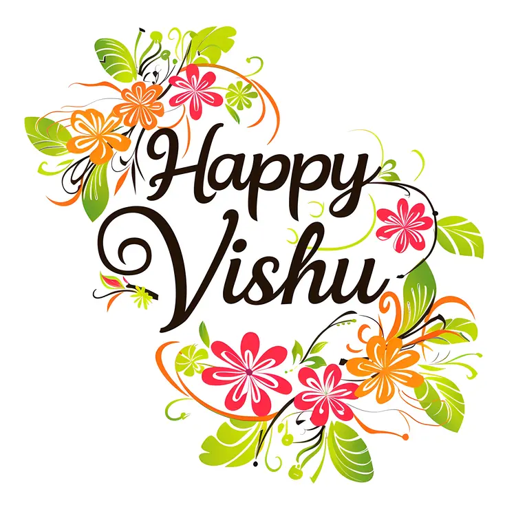 Happy Vishu Greeting with Colorful Flowers