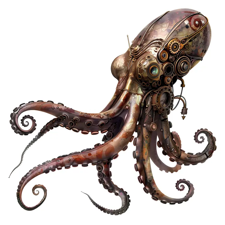 Steampunk Octopus with Gears and Metal