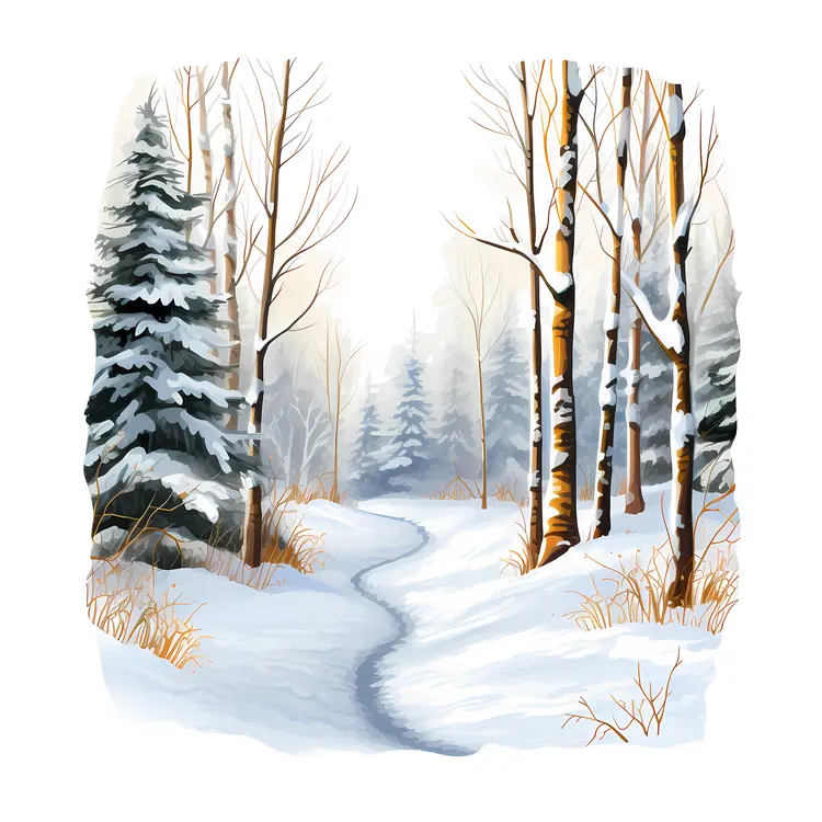 Snowy Forest Path in Winter
