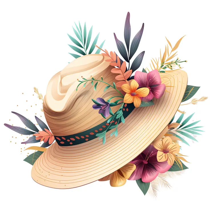 Straw Hat with Floral Decoration