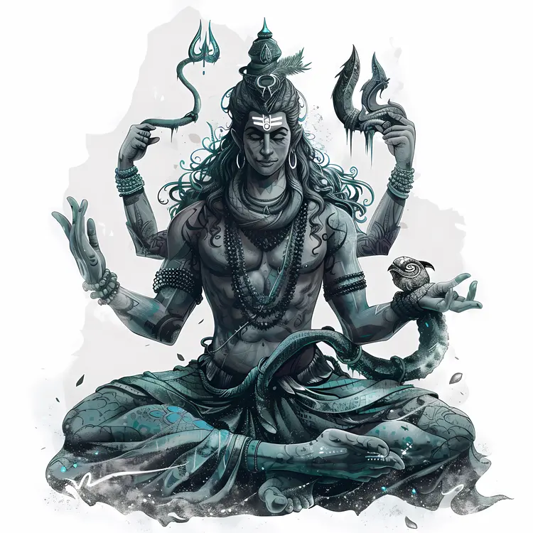 Detailed Illustration of Lord Shiva in Meditation