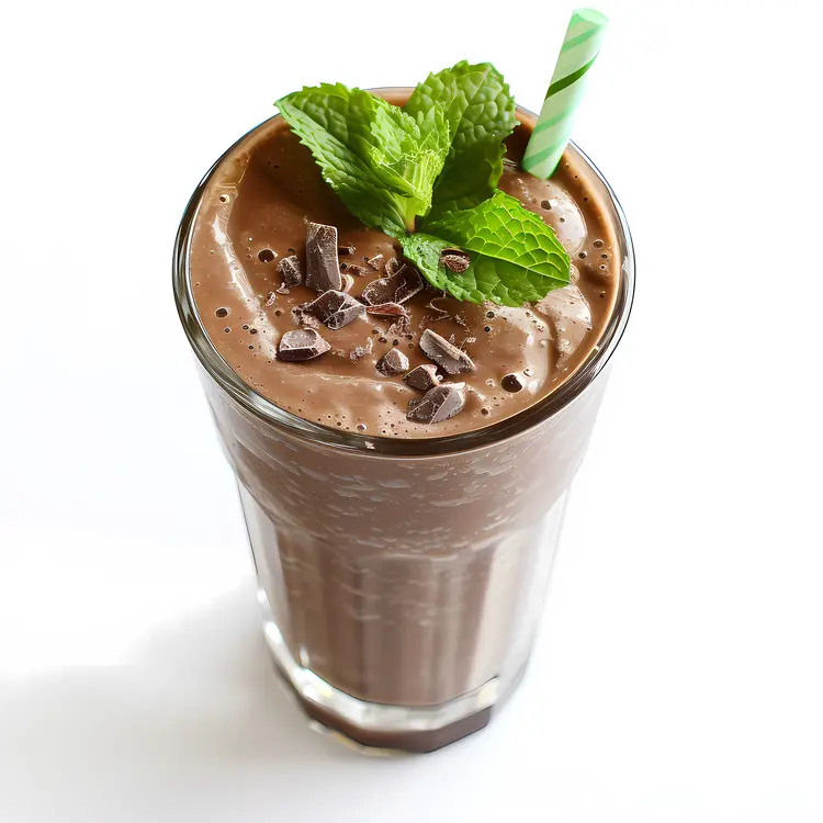 Chocolate Milkshake with Mint and Straw