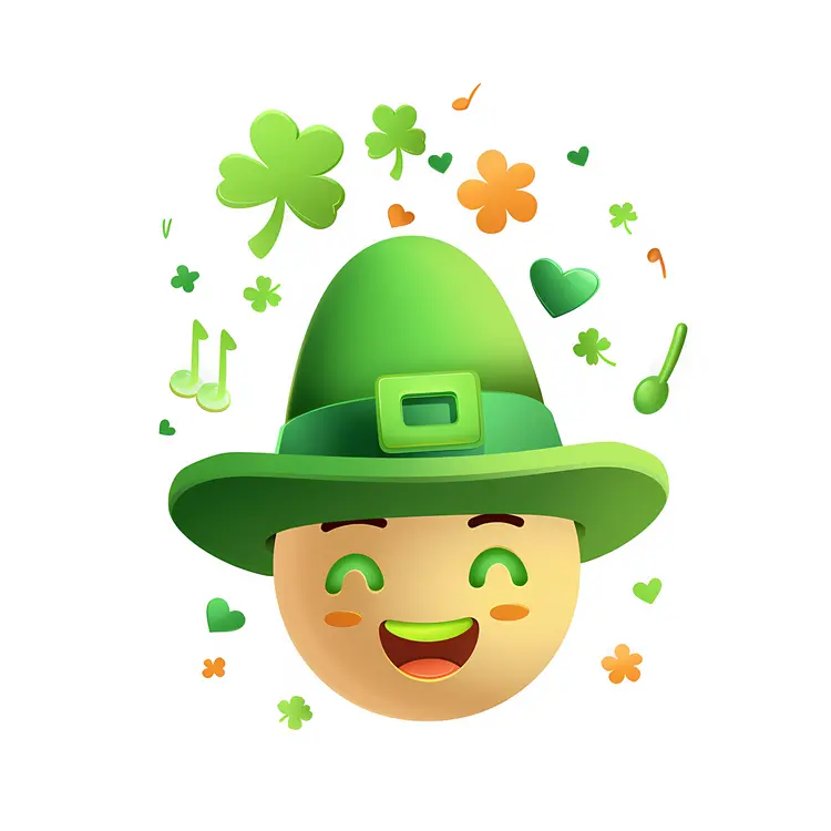 Happy Emoji with Shamrocks and Hat