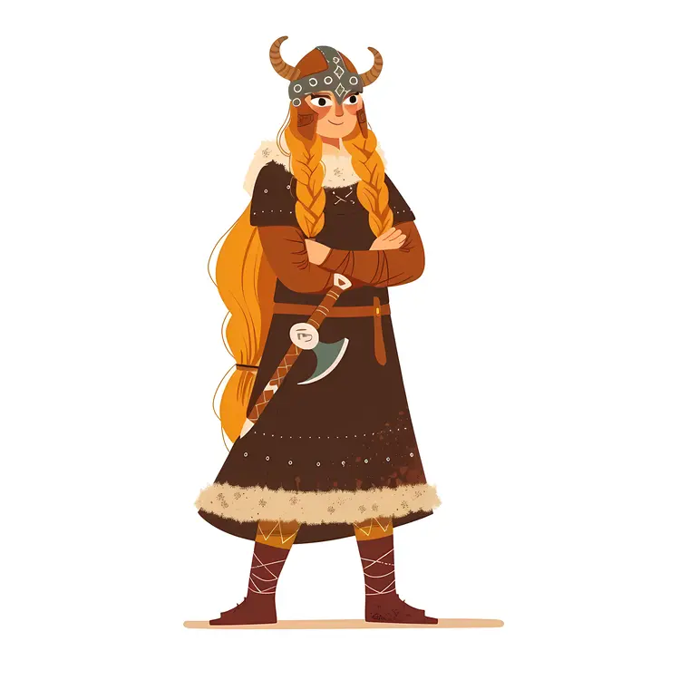 Viking Woman with Axe and Horned Helmet