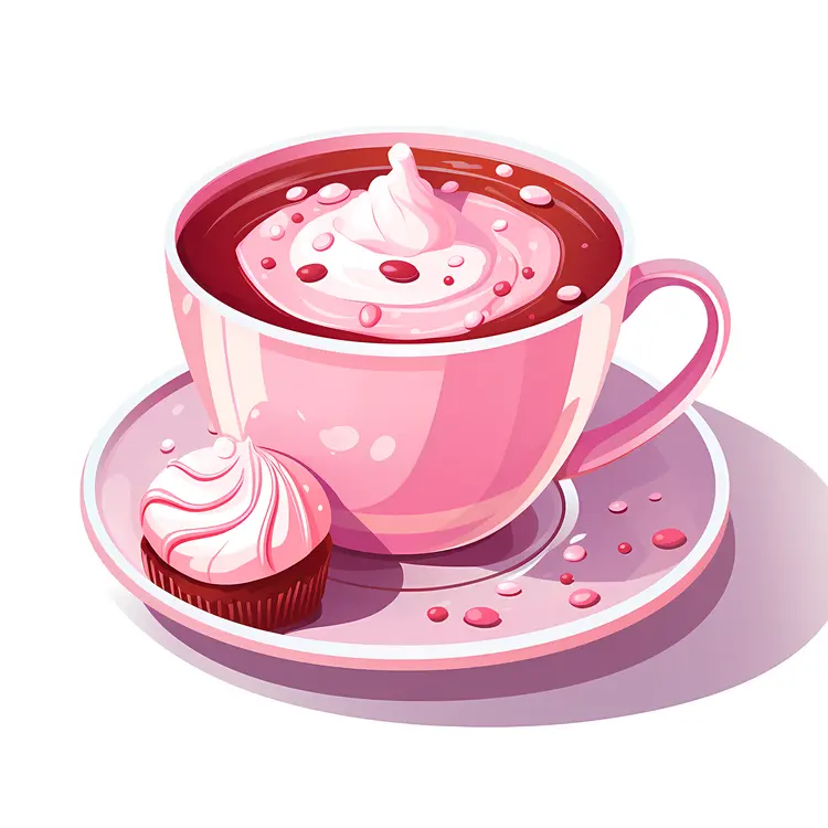 Pink Cup with Whipped Cream and Dessert