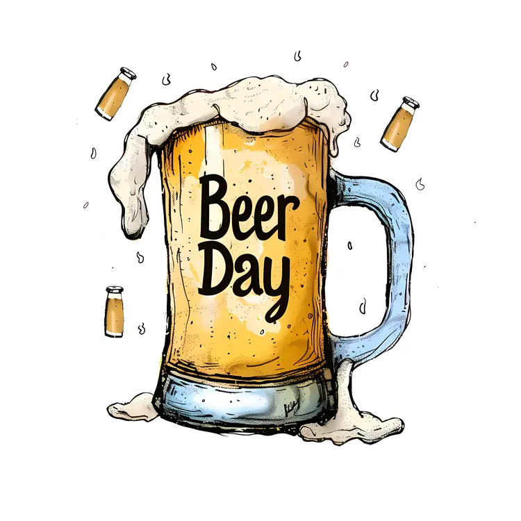 Beer Day Celebration with Mugs and Bottle
