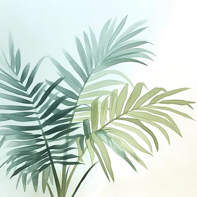 Green Palm Leaves Watercolor Art