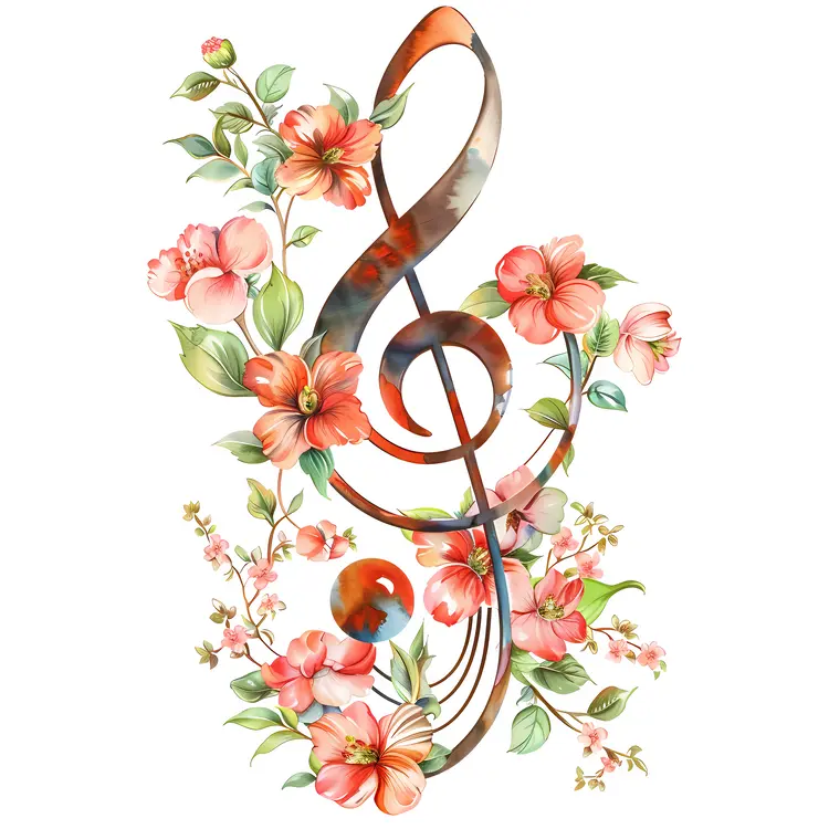 Elegant Treble Clef with Pink Flowers