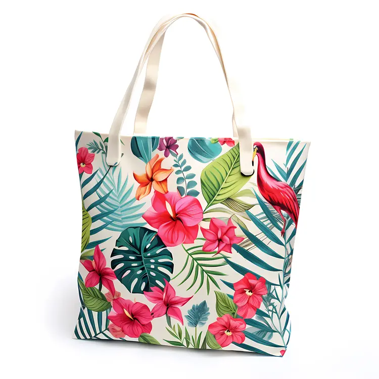 Vibrant Tote Bag with Tropical Flowers