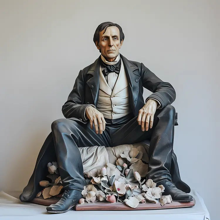 Seated Man Statue with Flowers