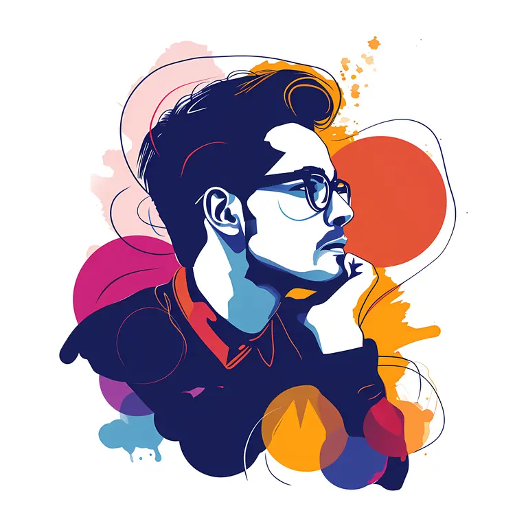 Thinking Man with Glasses and Colorful Background