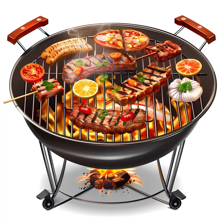 Barbecue Grill with Meat and Vegetables