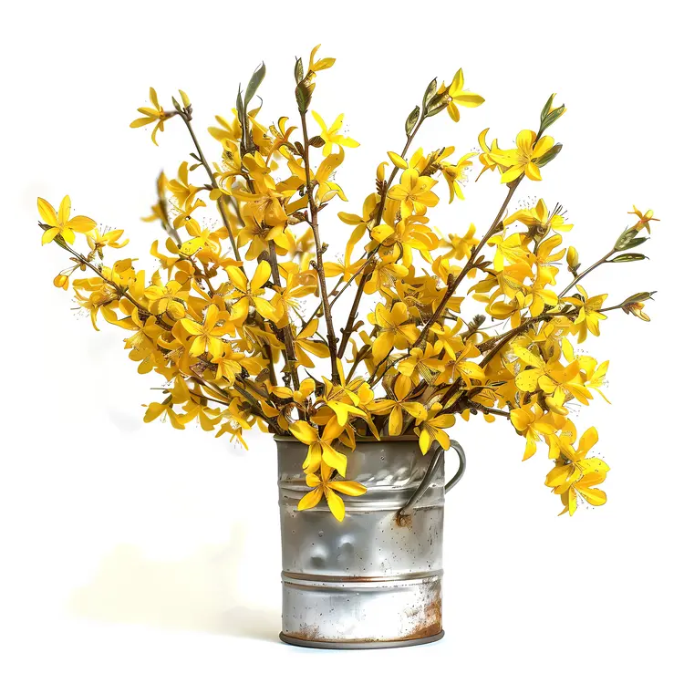 Yellow Flowers in Rustic Metal Bucket
