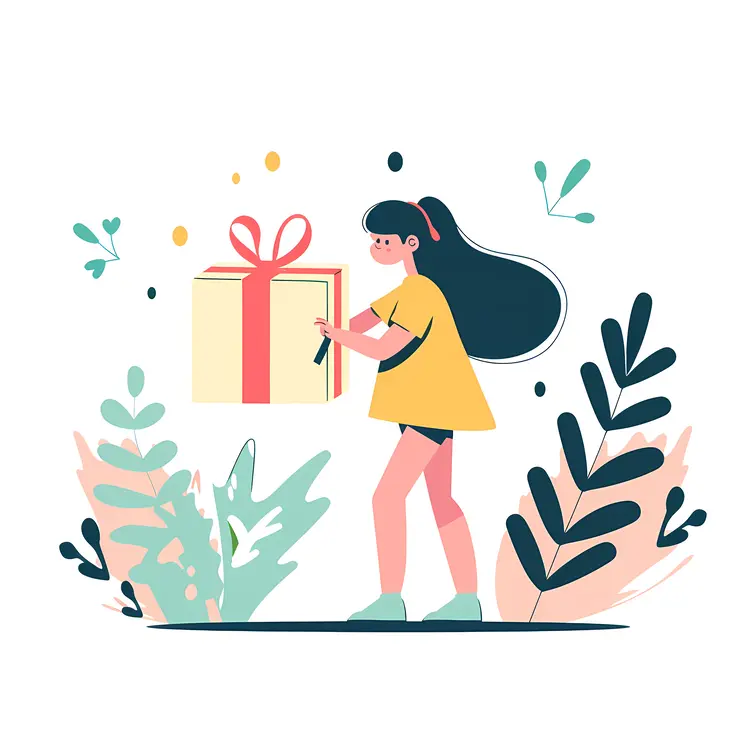 Girl Holding a Gift Box with Plants