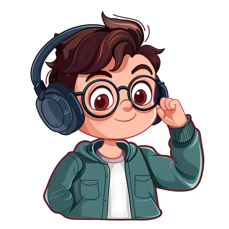 Cartoon Boy with Glasses and Headphones