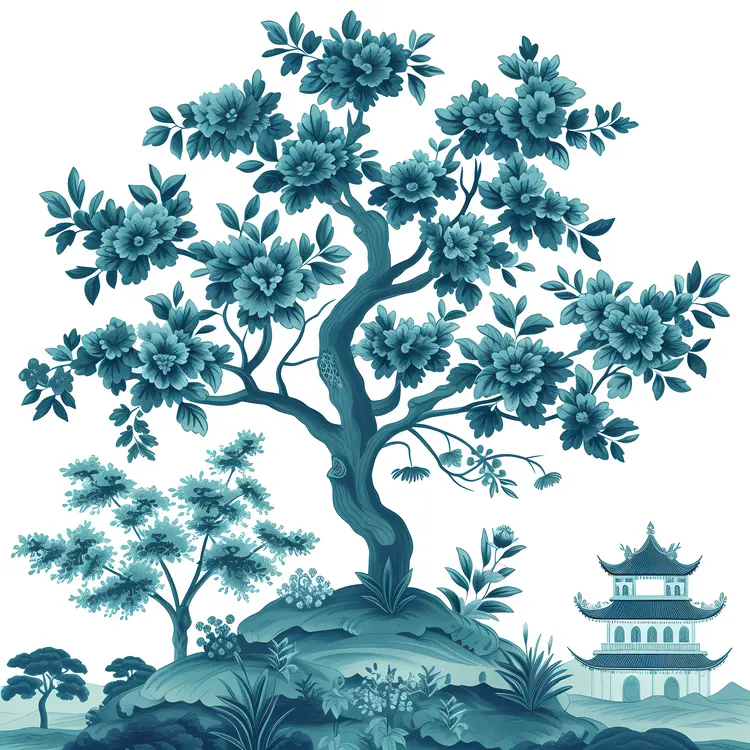 Blue Tree in Serene Landscape
