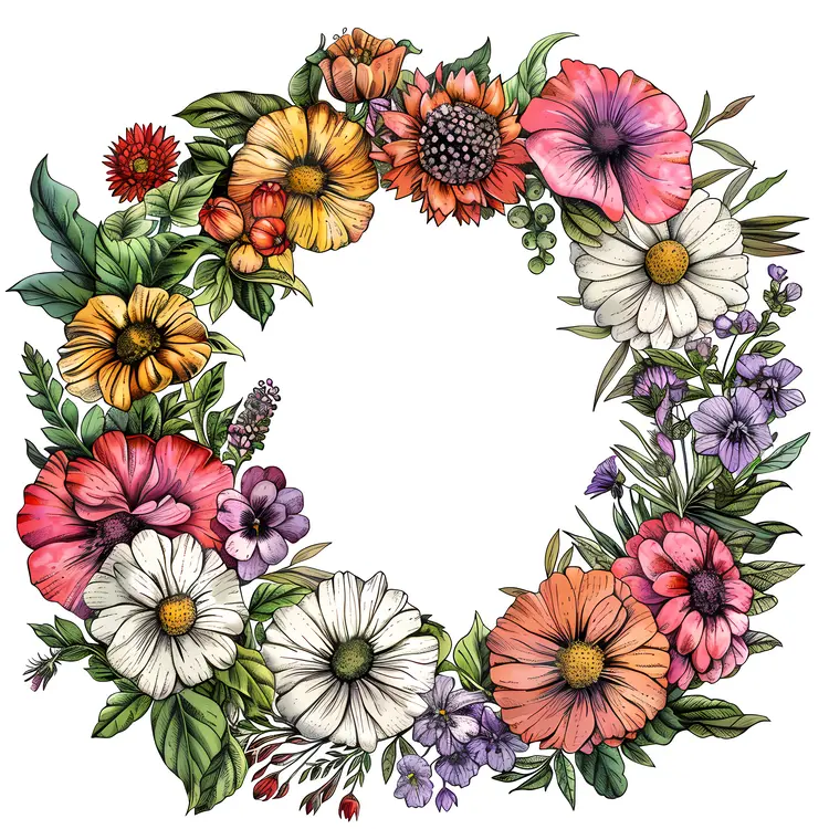 Colorful Floral Wreath with Various Flowers