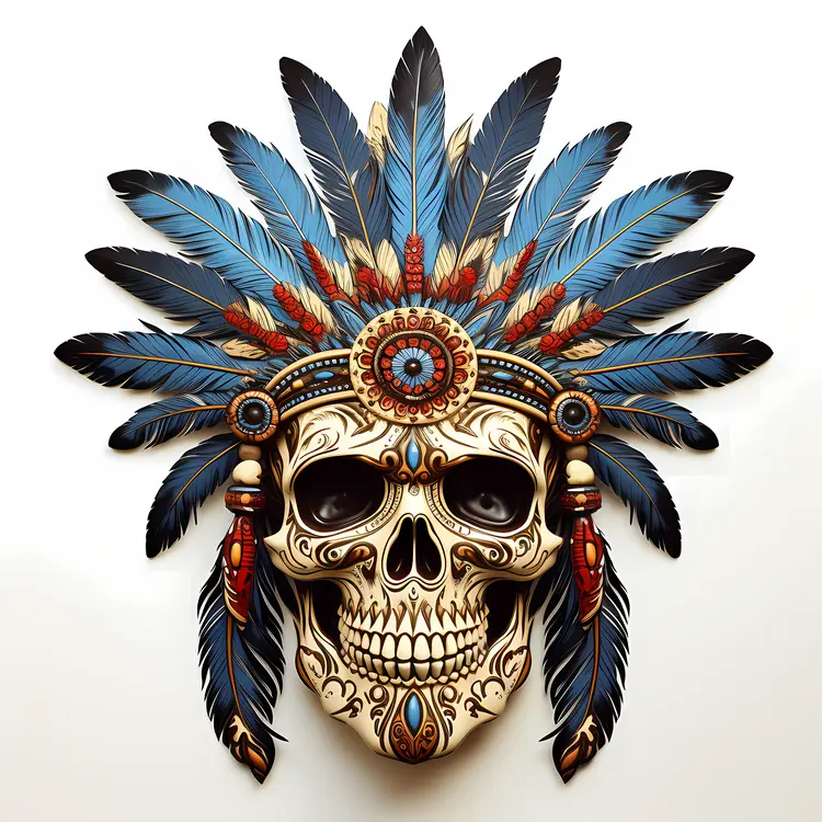 Skull with Feather Headdress Illustration