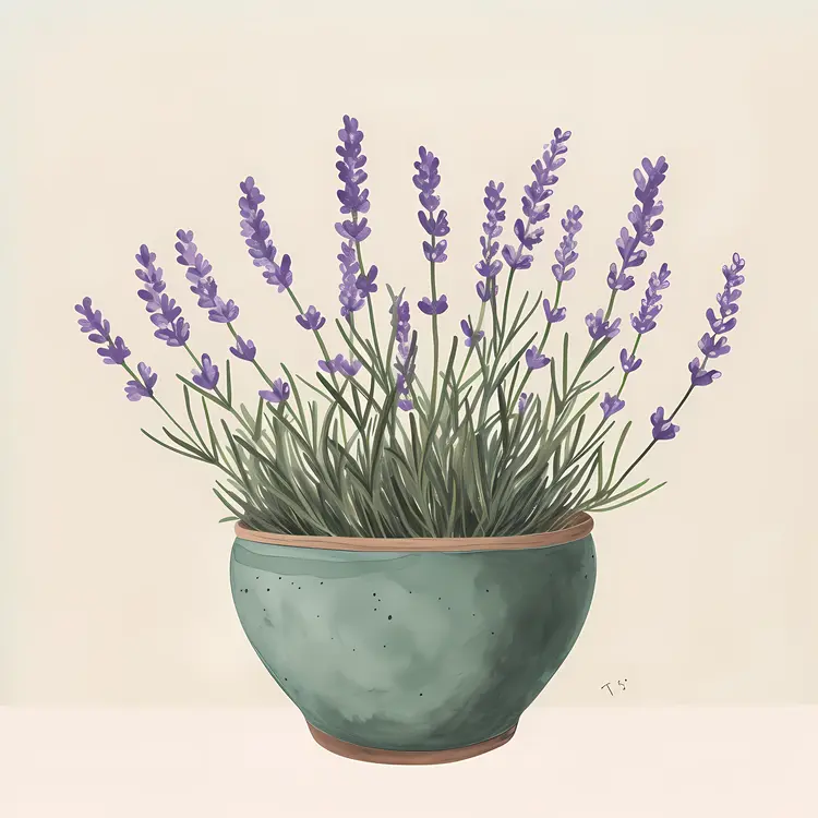Lavender in Green Pot Illustration